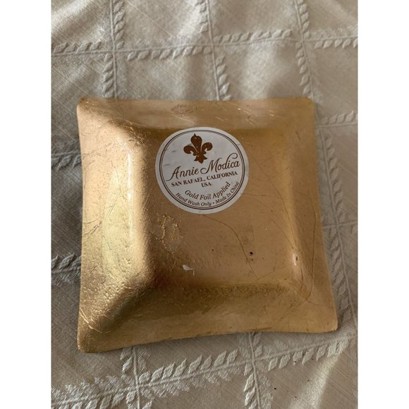 Annie Modica Gold Leaf Bottom Trinket Tray, Rare layered glass, AM French Coll. - Picture 5 of 11